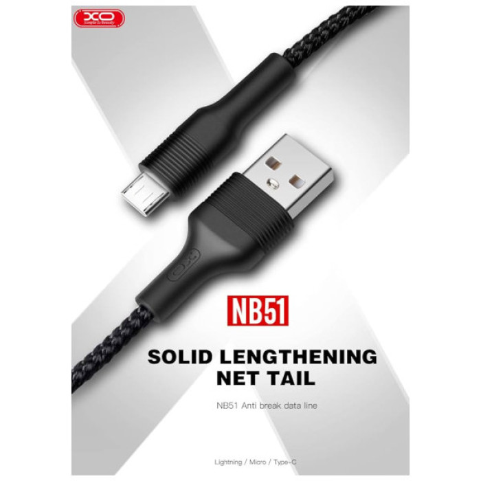 Дата кабель USB 2.0 AM to Micro 5P 1.0m 2.1A black XO (NB51-M-1-BK)