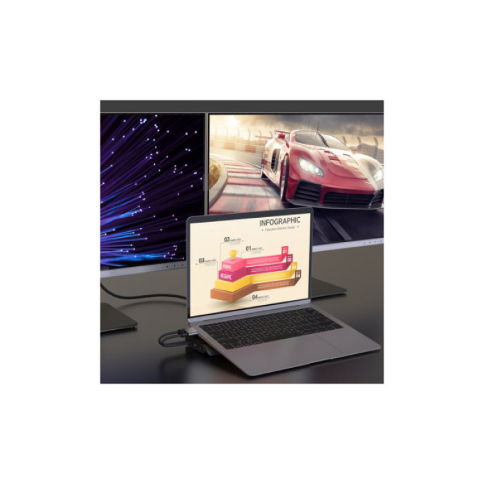 Порт-реплікатор J5create Dock-Station USB-C 10Gbps, 12-in-1 (слот M2 NVMe/хаб/HDMI/DP/PD/картрид/LAN) (JCD552-N)