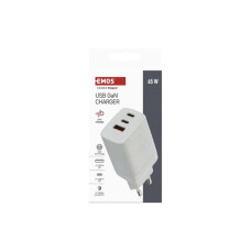Зарядний пристрій EMOS V05G65 1xUSB-A + 2xUSB-C PD65W GaN (V05G65)