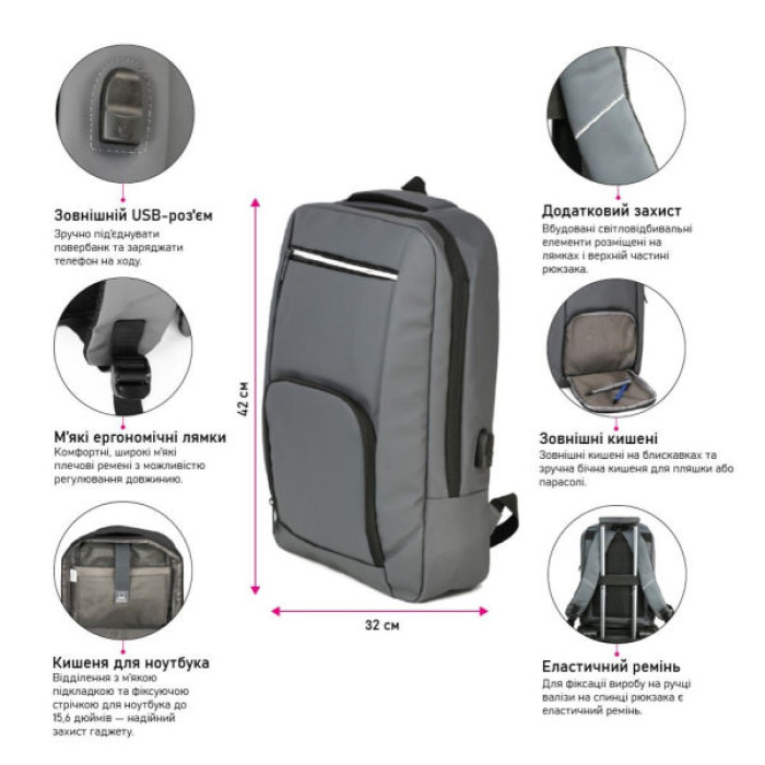 Рюкзак туристичний NikiBo Essential 16л сірий (30011205-07)