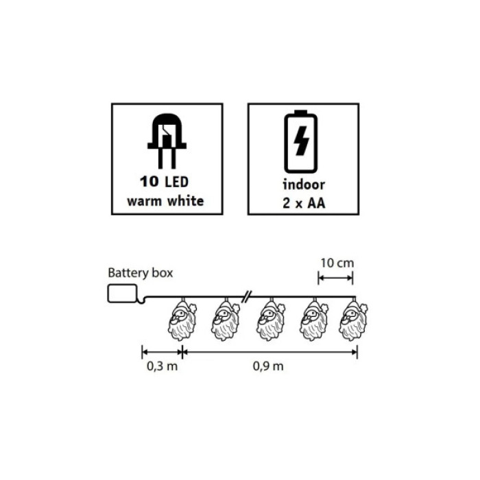 Гірлянда Luca Lighting Санта, струна 1,2 м, 10 LED теплий білий, 2АА (8720362642305)