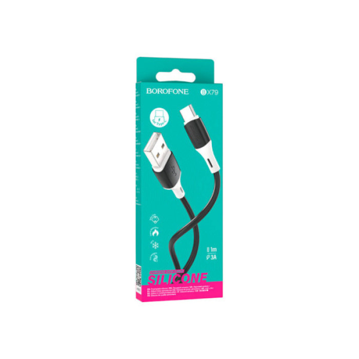 Дата кабель USB 2.0 AM to USB-C 1.0m 3A silicone BX79 black BOROFONE (6974443384789)
