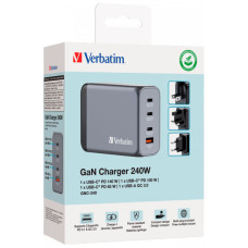 Зарядний пристрій Verbatim GaN 240 W 4 ports (USB-C-140 W,USB-C-100 W,USB-C-65 W /USB-A -3.0) (32205)