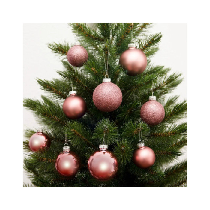 Ялинкова іграшка House Of Seasons Скляні кульки 42 шт D7 см D6 см D5 см Темно-рожеві (8720362102939)