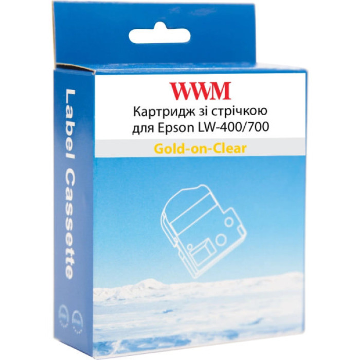 Стрічка для принтера етикеток WWM для Epson LW-400/700 18mm х 8m Gold-on-Clear (WWM-ST18Z)