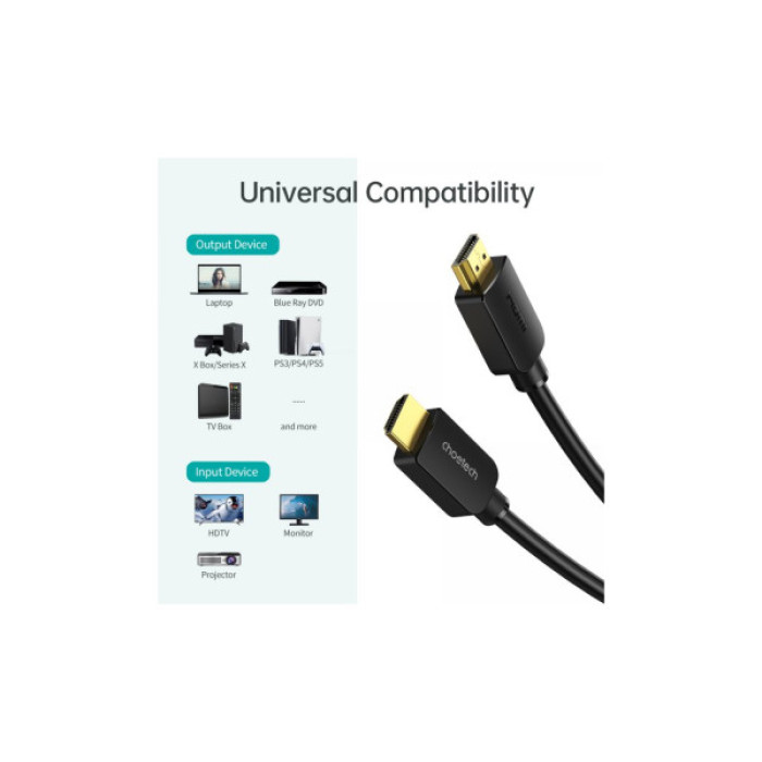 Кабель мультимедійний HDMI M to HDMI M 2.0m V2.1 8K60Hz HDR10 HLG Choetech (XHH-TP20)