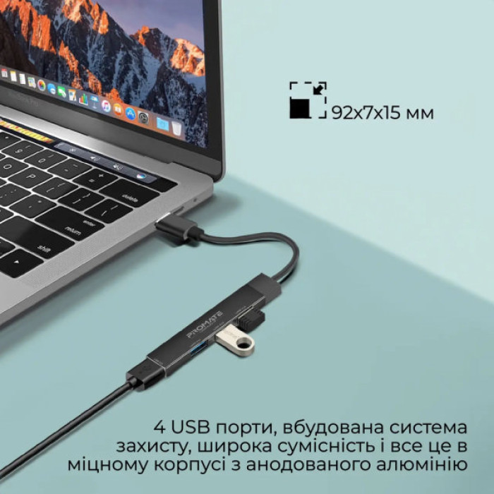 Концентратор Promate USB Hub 4 ports litehub-4.black (litehub-4.black)