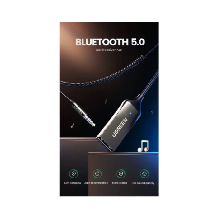 FM модулятор Ugreen Bluetooth 5.0 Aux with mic CM309 UGREEN Black (70601)