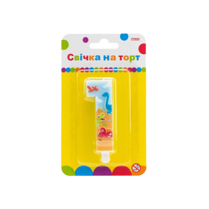 Свічка Maxi двостороння "1" із зображенням динозаврів висотою 7,62 см (MX622099-1)