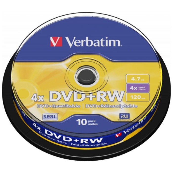 Диск DVD Verbatim 4.7Gb 4x CakeBox 10 шт silver (43488)