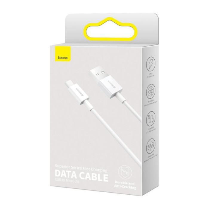 Дата кабель USB 2.0 AM to Micro 5P 2.0m Superior Fast Charging 2A white Baseus (CAMYS-A02)