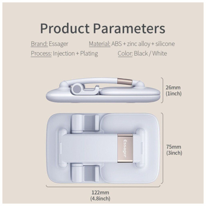 Підставка до планшета та телефона Knight Foldable Desk Mobile Phone Holder Stand (Plastic) Black Essager (EZJZM-QSSJ01)