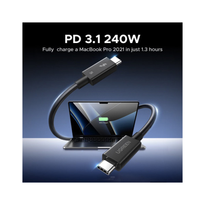 Дата кабель USB-C to USB-C 1.0m Thunderbolt 5 240W 5A 120Gbps 16/8/4K L703 black Ugreen (45996)