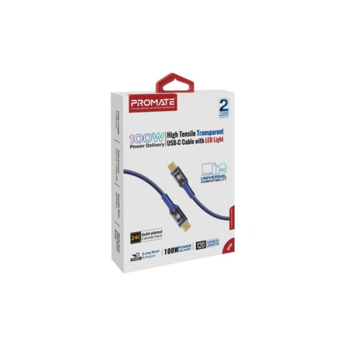 Дата кабель USB-C to USB-C 2.0m Promate (lucidline-cc200.navy)