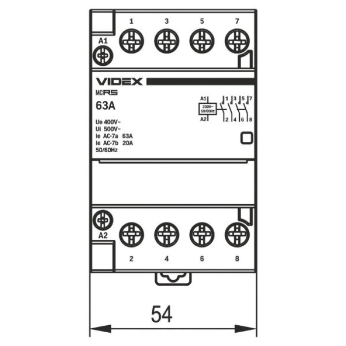 Контактор Videx 4п 63А 4НВ VF-RS-MC4O-63 RESIST