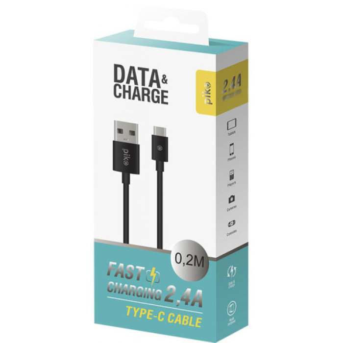 Дата кабель USB 2.0 AM to USB-C 0.2m black Piko (1283126493843)