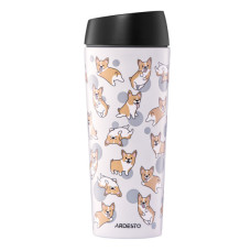 Термокружка Ardesto Coffee Time Animals Corgi 450мл, нержавіюча сталь, сірий (AR2645CR)