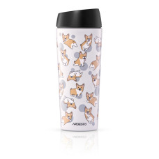 Термокружка Ardesto Coffee Time Animals Corgi 450мл, нержавіюча сталь, сірий (AR2645CR)