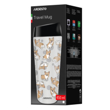 Термокружка Ardesto Coffee Time Animals Corgi 450мл, нержавіюча сталь, сірий (AR2645CR)