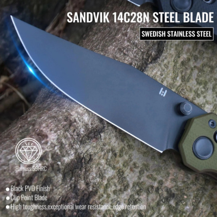 Ніж Hightron Pathwright, 14C28N, G10, зелений, чорний клинок (HK03GRN)