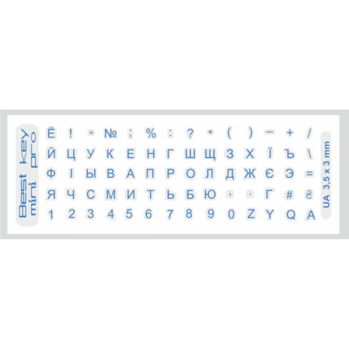 Наклейка на клавіатуру BestKey mini Pro 3,5х3мм, прозора основа, 70, синій (BKmPRO/BluTr/052)