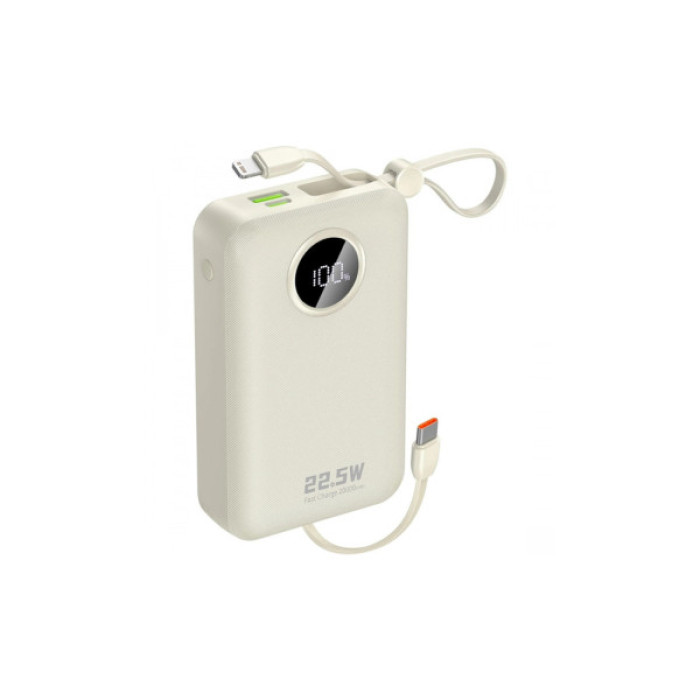 Батарея універсальна Dudao 20000mAh K14+ 22.5W, PD, QC, USB-A, USB-C(In/Out), with built-in USB-C/Lightning cables, White (6977196680023)