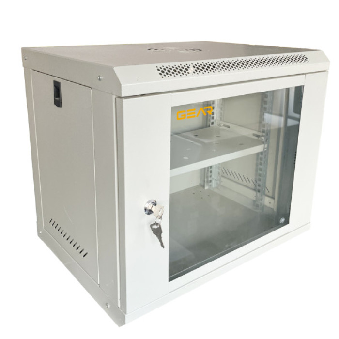 Шафа настінна GEAR 9U 19" 600x450x500 мм, + полка 19", grey (GWMSN-9U-600-450G)