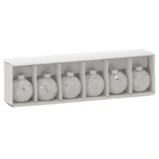 Ялинкова іграшка Chomik скляні кульки 6 шт, 4 см, білі з паєтками (5900779882164)