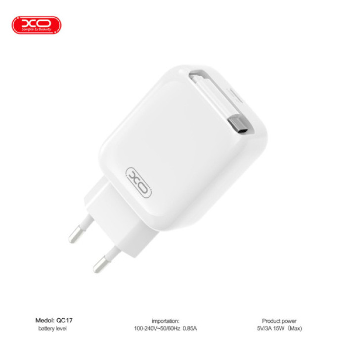 Зарядний пристрій XO 1xUSB-C PD30W GaN + cable USB-C to USB-C (XO-QC17)