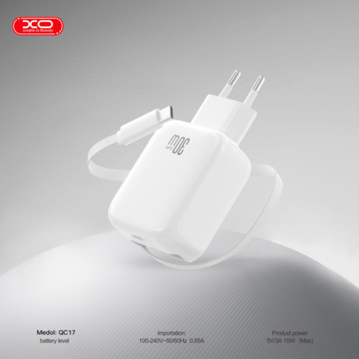 Зарядний пристрій XO 1xUSB-C PD30W GaN + cable USB-C to USB-C (XO-QC17)