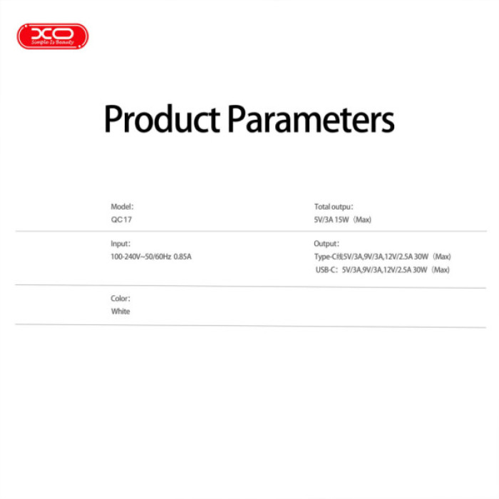 Зарядний пристрій XO 1xUSB-C PD30W GaN + cable USB-C to USB-C (XO-QC17)