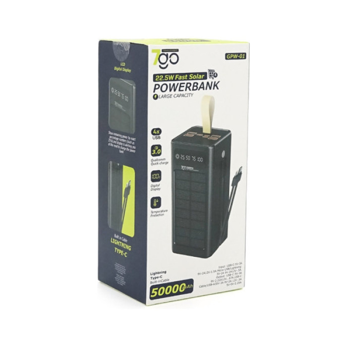 Батарея універсальна 7GO 50000mAh PD/22.5 Solar Black (GPW-01 / 45006)