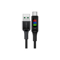Дата кабель USB 2.0 AM to USB-C 1.2m 3A nylon with LED C7-04 black Acefast (6974316282785)