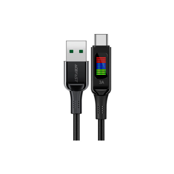 Дата кабель USB 2.0 AM to USB-C 1.2m 3A nylon with LED C7-04 black Acefast (6974316282785)