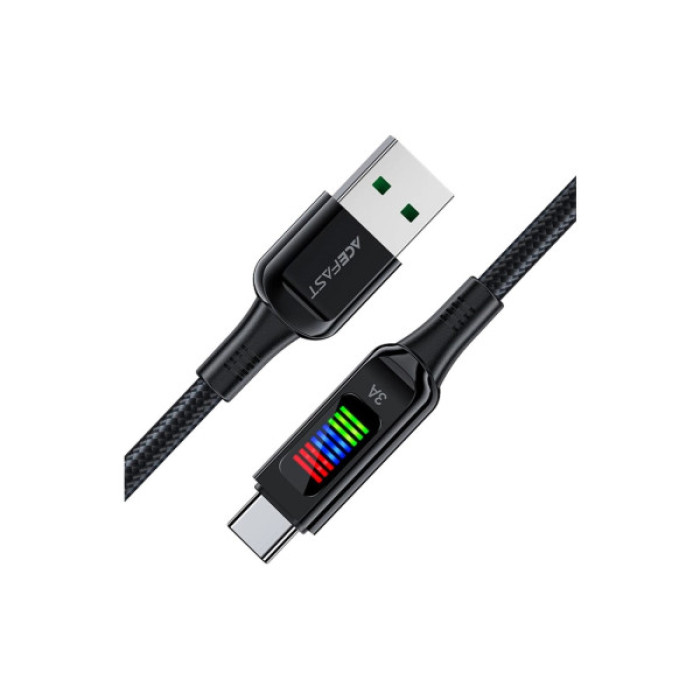 Дата кабель USB 2.0 AM to USB-C 1.2m 3A nylon with LED C7-04 black Acefast (6974316282785)