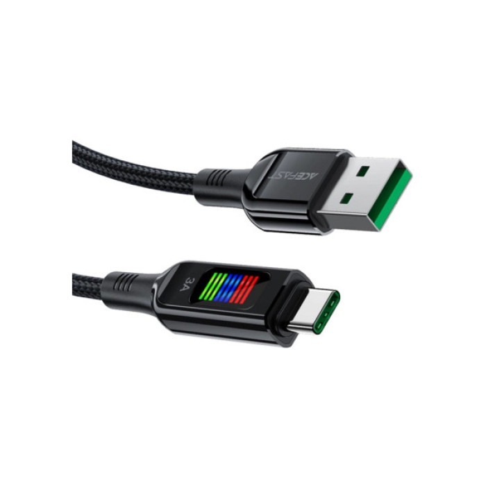 Дата кабель USB 2.0 AM to USB-C 1.2m 3A nylon with LED C7-04 black Acefast (6974316282785)