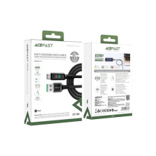 Дата кабель USB 2.0 AM to USB-C 1.2m 3A nylon with LED C7-04 black Acefast (6974316282785)