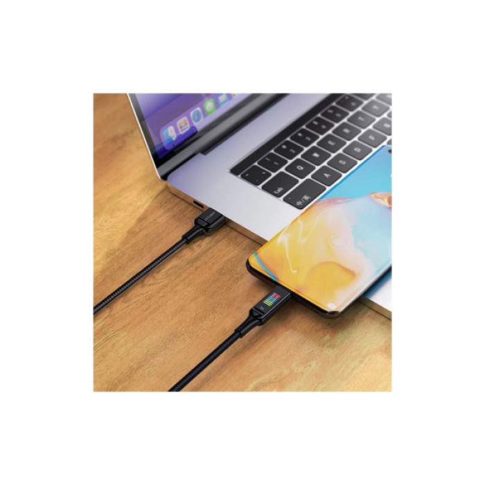 Дата кабель USB 2.0 AM to USB-C 1.2m 3A nylon with LED C7-04 black Acefast (6974316282785)