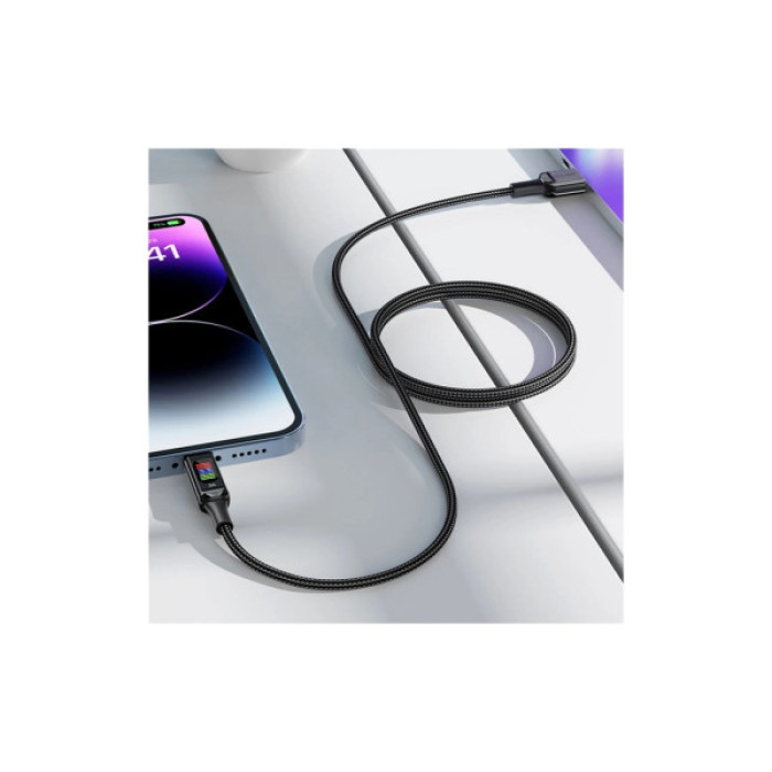 Дата кабель USB 2.0 AM to USB-C 1.2m 3A nylon with LED C7-04 black Acefast (6974316282785)