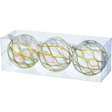 Ялинкова іграшка Jumi набір прозорих кульок 3 шт, пластик, 8см, золота сітка (5900410394919)