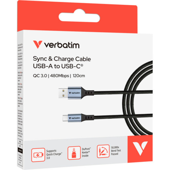 Дата кабель USB 2.0 AM to USB-C 1.2m black Verbatim (31843)