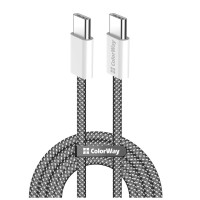 Дата кабель USB-C to USB-C 2.0m (braided cotton) (PD Fast Charging 60W) 3.0А black ColorWay (CW-CBPDCC068-BK)