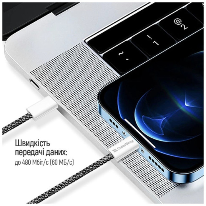 Дата кабель USB-C to USB-C 2.0m (braided cotton) (PD Fast Charging 60W) 3.0А black ColorWay (CW-CBPDCC068-BK)