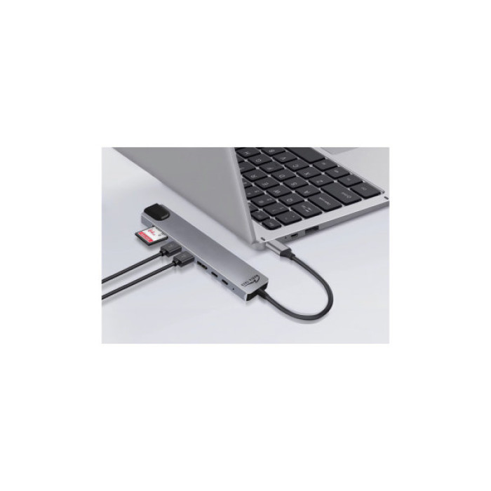 Концентратор Media-Tech USB-C 8-in-1 HDMI 4K/2xUSB-A/2xUSB-C/RJ45/SD/TF/PD 100W USB3.1 (MT5046)