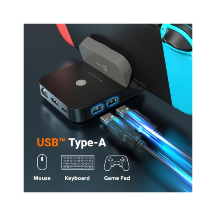 Порт-реплікатор J5create Dock-Station Nintendo Switch (HDMI/PD/USB-A/USB-C/LAN) (JCD620-N)