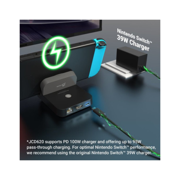 Порт-реплікатор J5create Dock-Station Nintendo Switch (HDMI/PD/USB-A/USB-C/LAN) (JCD620-N)
