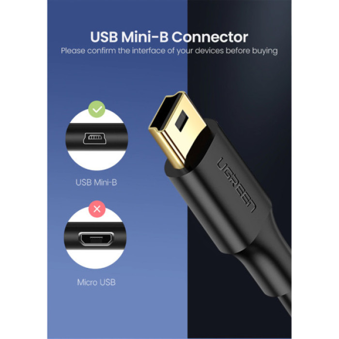 Дата кабель USB 2.0 AM to Mini 5P 1.5m US132 black Ugreen (10385)