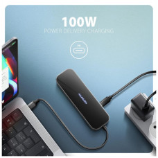 Концентратор AXAGON USB-C to 2xUSB-A + 1xUSB-C + HDMI + RJ45 + PD100W 0.2m grey (HMC-6GLN)