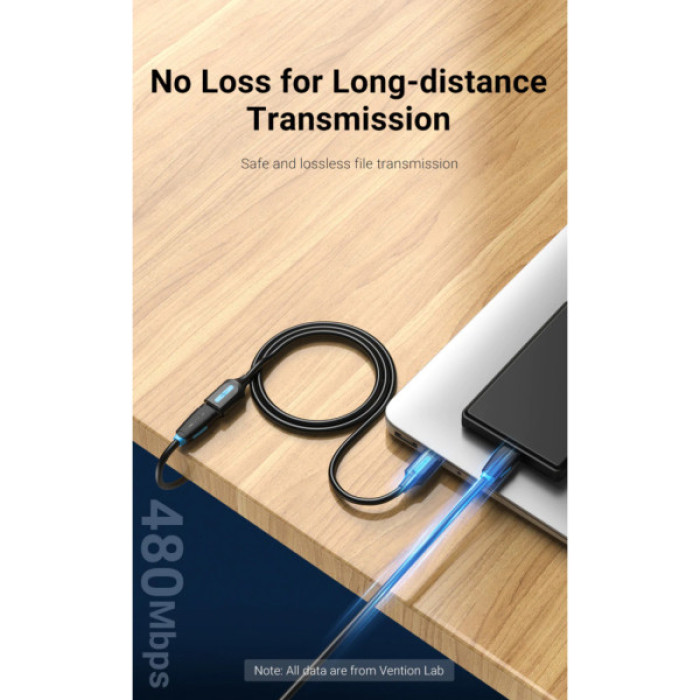 Дата кабель USB 2.0 AM/AF 1.5m black Vention (CBIBG)