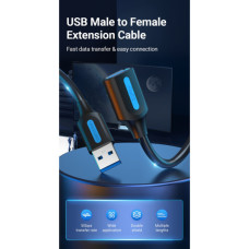 Дата кабель USB 2.0 AM/AF 1.5m black Vention (CBIBG)